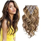 Clip in Human Hair Brazilian Virgin Clip in Hair Extensions Body Wave 7pcs/set 100g #4/27 14inch