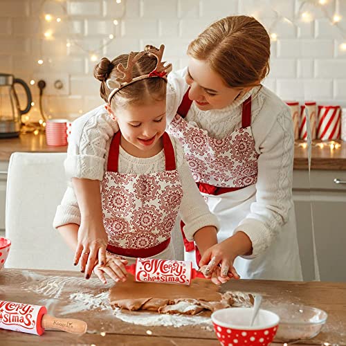 Koogel 9 Inch Mini Rolling Pin, 2 Pcs Christmas Rolling Pin Kids Rolling Pin Handle Rolling Pin for Christmas baking in childrens kitchen