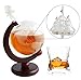 NEX Whiskey Decanter, World Etched Glass Globe Liquor Decanter with Antique Ship inside and Wooden Stand, for Liquor, Bourbon, Vodka or Wine(1000ml)