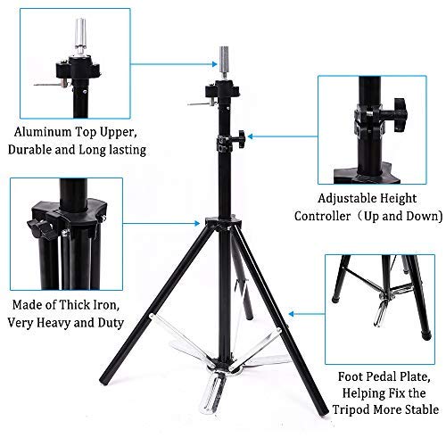Wig Stand Tripod Adjustable Mannequin Head Tripod Stand Metal Manikin Tripod Stand Holder For Hair Salon Cosmetology Hairdressing Training Canvas Block Wig Head Stands With Carry Bag - Thumbnail 3