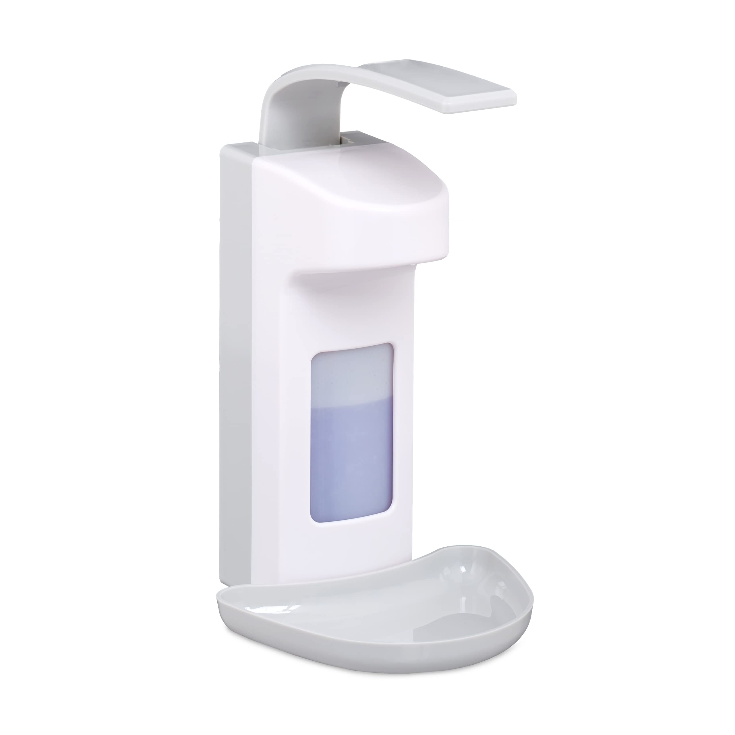 Relaxdays Sanitizer Dispenser with Drip Tray, Hygienic Wall Container, Disinfectant, Arm Lever, 500 ml, White