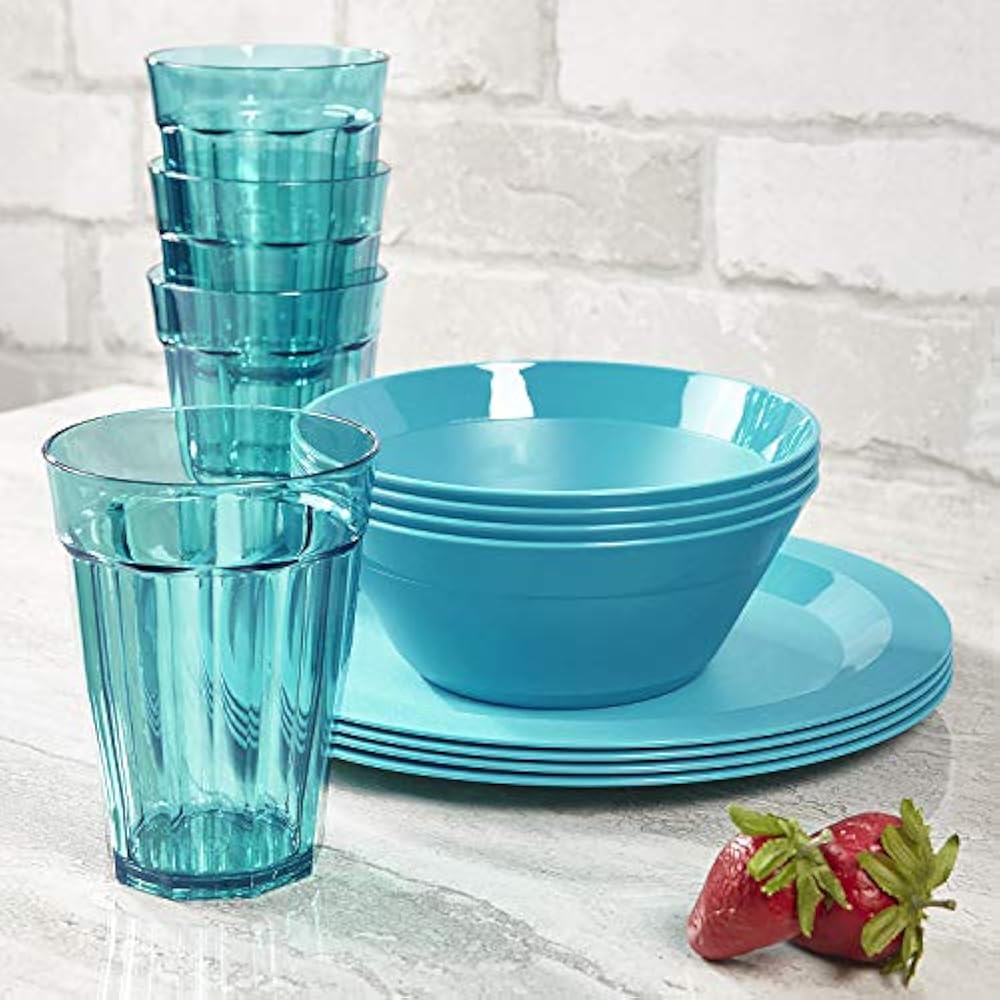 Dinnerware Cambridge Plastic Plate, Bowl And Tumbler 12piece Set Teal