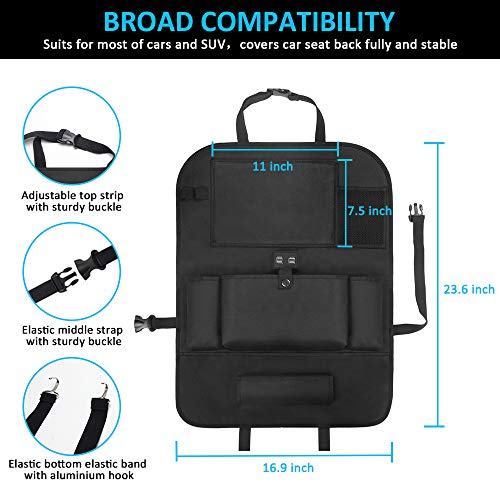 STOON Backseat Car Organizer, Car Seat Organizer with 4 USB Charge Ports & 11" Touch Screen Tablet Holder & 6 Storage Pockets, Back Seat Car Organizer for Kids, Road Travel Accessories Kick Mats
