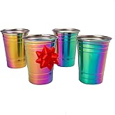 D'Eco Rainbow Stainless Steel Cups - 4 Pack Iridescent 16 oz Tumblers for Kids & Adults- Unbreakable, BPA-Free & Stackable Drinkware for Indoor & Outdoor Use at Family Parties-Xmas Must Have Gift Set