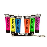 Moon Glow Blacklight Intense Neon UV Face and Body Paint 0.42oz - Set of 6 Tubes - Inc UV Keyring