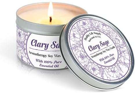 Healthy Life Supply Soy Wax Aromatherapy Scented Candle Tin - Made with 100% Pure Essential Oil and Soy Wax - Made in USA - 8 oz (Clary Sage)