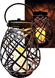 Brilliant & Mo Metal Rattan Solar Hanging Lanterns for Outdoors Garden Decoration with Flickering Candle Light For Home Patio Deck Lawn Yard Decor