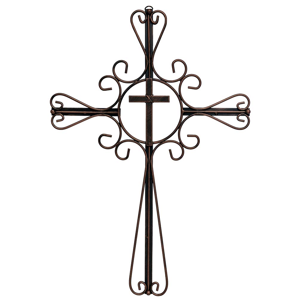 EBEI 18" Metal Cross Wall Decor Vintage Rustic Cross Western Home Wall Decor Dark Brown Retro Metal Wall Hanging Decoration