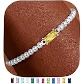 QILMILY Dainty Birthstone Bracelets for Women - 14K Gold Plated/Silver Bead Bracelets for Women Elastic Gold Bracelet Stackable Bead Stretch Friendship Bracelet Stack for Best Friend Couples Valentines Birthday Gifts Jewelry