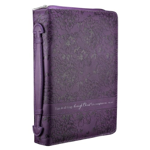 Purple Floral Bible / Book Cover - Philippians 4:13 (Large)