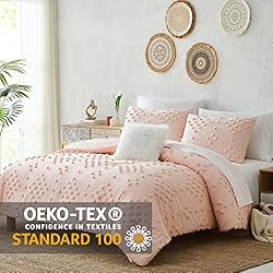 Geniospin Pink Comforter Set Queen, Pom Pom Tufted