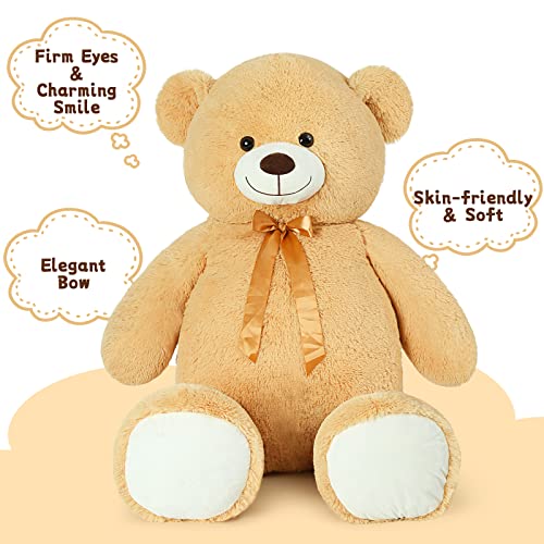 MorisMos Giant Plush Bear 130 cm, XXL Light Brown Teddy Bear Plush Large Plush Toy Bear, Soft Teddy Bear Gift for Baby Girlfriend Her Him Birthday Decorations