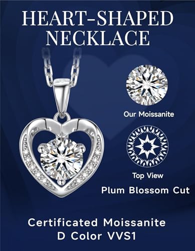 MomentWish Women's Heart Necklace, 0.5/1/2 Carat Moissanite Diamond Pendant Rose Gold 925 Sterling Silver Hypoallergenic Jewelry Gift for Wife Mom Girlfriend