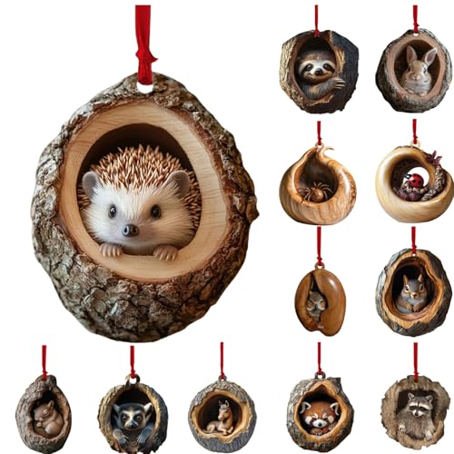 Christmas Decorations, Christmas Tree Decorations Animal Indoor Baubles Rustic Ornaments Xmas Tree Decor Woodland Classic Decoration Festive Decor