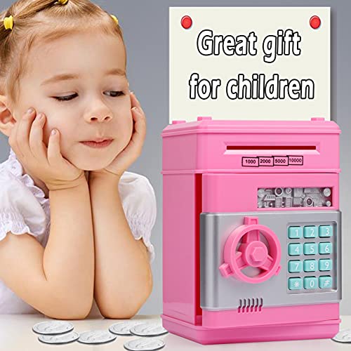 Honeystar Electronic Piggy Banks for Boys, Real Money Savings Box Toys for Children ATM Cash Coin Bank for Child Best Birthday Gifts for Kid 8-12 Year Old (A-Pink)