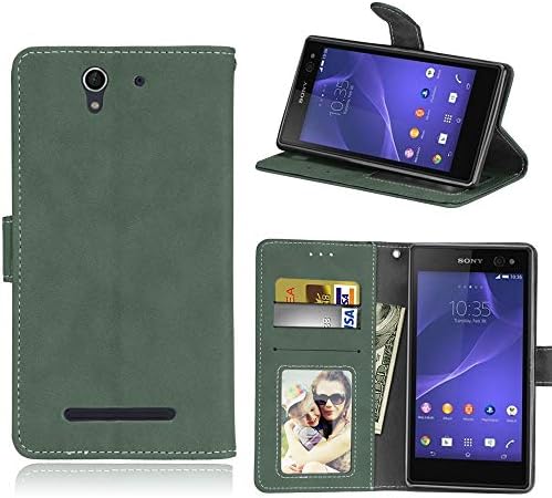 MGVV Retor Slim Fit Flip Leather Case [Kickstand Feature] PU Leather Wallet Case with 3 ID&CBrownit Cards Pocket & Kickstand Function for Sony Xperia C3