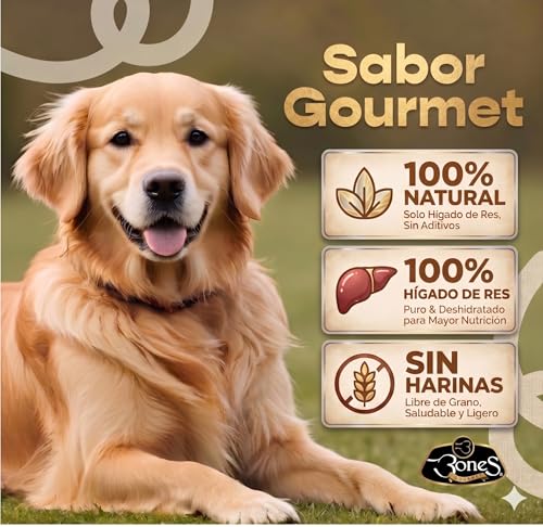 BONES GOURMET Premios para Perros y Gatos | Mini Snacks de Hígado de Res Deshidratado 120g | Snack Natural Sin Trigo | para Entrenamiento | Cachorros y Razas Pequeñas | Cat & Dog Treats