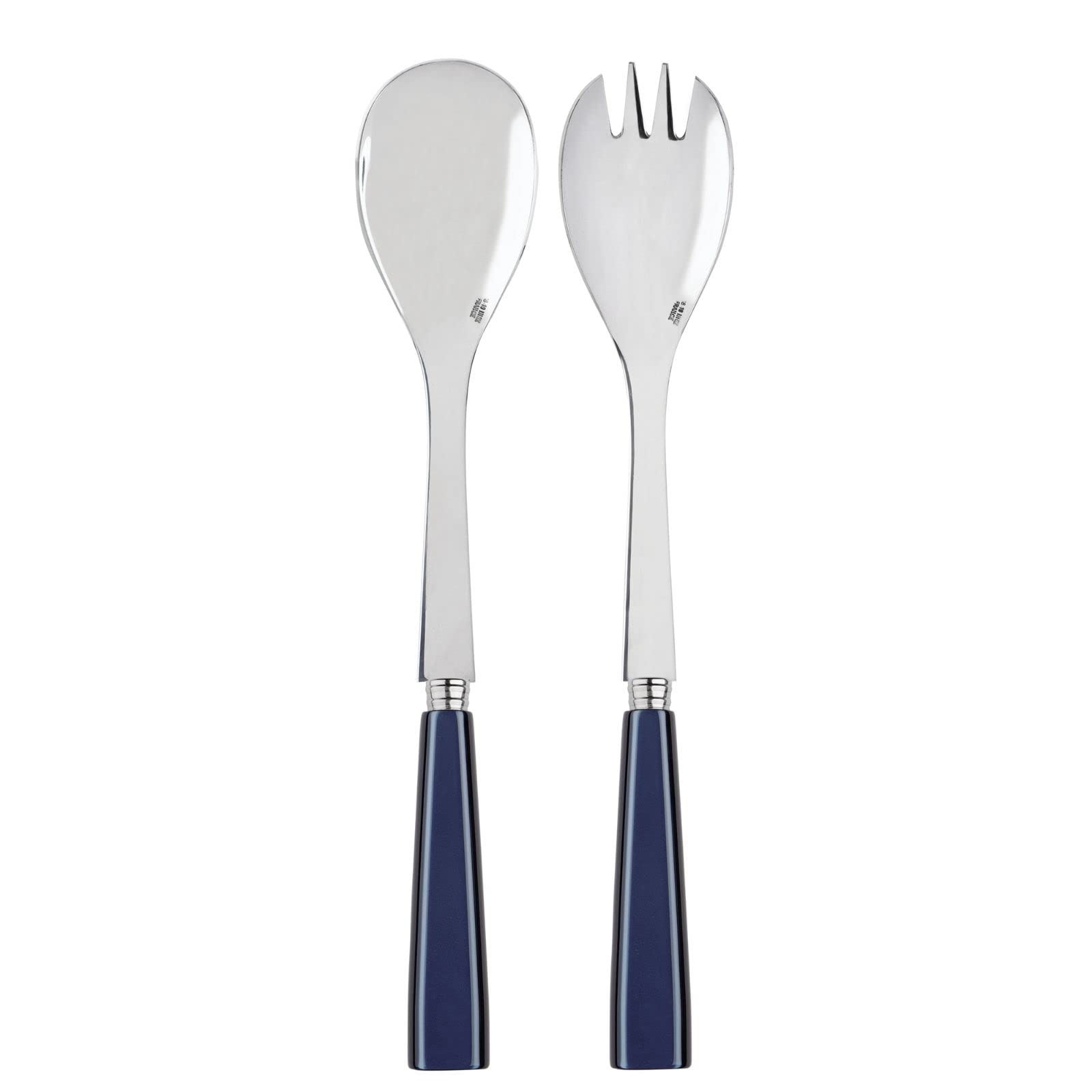 SABRE PARIS - 2-Piece Salad Servers 26cm - Icône Collection - Large Fork & Large Spoon - Stainless Steel & Acrylic - Dishwasher Safe - Steel Blue