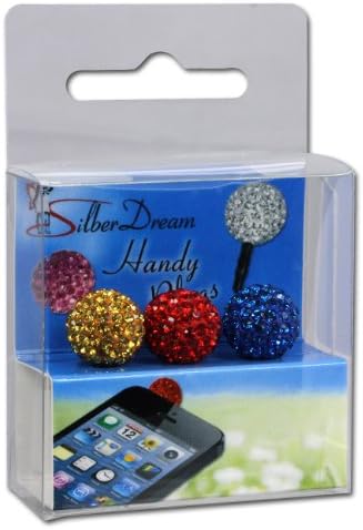 SilberDream Crystal phone plugs, 3 pieces different colours Shamballa shiny glitter balls, original Czech Preziosa crystals, yellow, red and blue, GST15