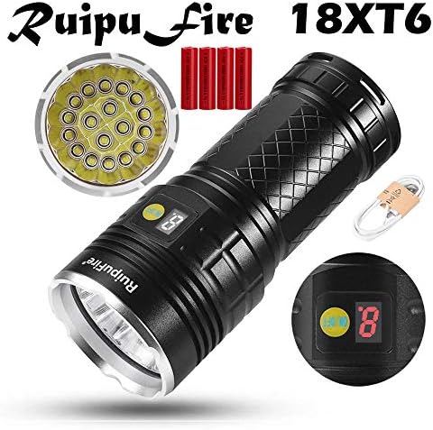 Saymi Led Flashlight 48000 Lumens, Super Bright Tactical Flashlight With Power Display and 4 x 18650 3.7V Rechargeable Lithium Batteries (18 x XM-L T6 LED)