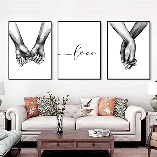 Photo 1 of 16"x20" Love and Hand in Hand Wall Art Canvas Print Poster,Simple Fashion Black and White Couples Sketch Art Line Drawing Decor for Home Living Room Bedroom Office(Set of 3 Unframed)
