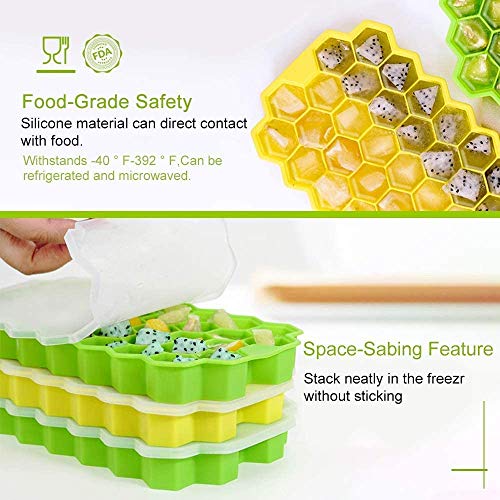 Silicone Ice Cube Trays,Easy-Release, BPA Free, Ice Tray with Lid for Baby Food,1 Pack of 37 Ice Cube Moulds for Chilled Drinks, Whiskey & Cocktails (1 Ice Tray)