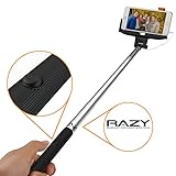 Monopod Selfie Stick Razy - Self-portrait Wireless Pole with Tripod Mount Camera Holder and Remote Shutter Designed for Apple iPhone 6 6plus 5 5s 5c 4 4s, Samsung Galaxy S3 S4 S5, HTC One, Google Nexus, LG and Sony - Black
