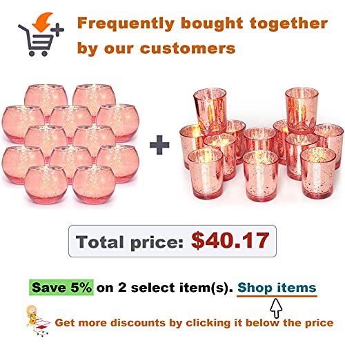 Volens Round Rose Gold Votive Candle Holders, Mercury Glass Tealight Candle Holder Set of 12