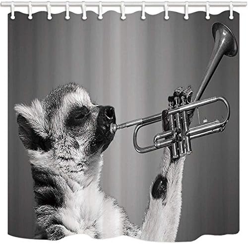 CdHBH Animal Shower Curtain A Funny Lemur Play Saxophone Colourless Picture Farmhouse Bathroom Resistant Polyester Fabric Waterproof Shower Curtain Set with Hooks 71X71in