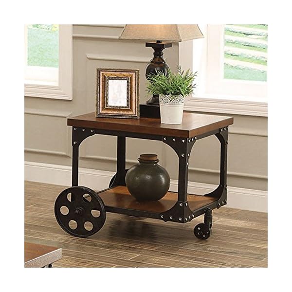 Coaster Furniture Wood End Table with Metal Casters » Steampunk 