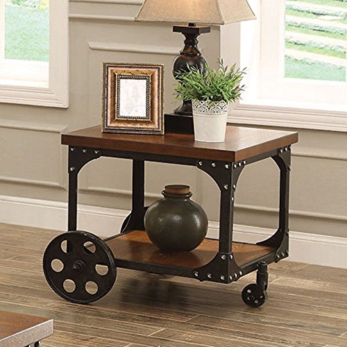 Coaster Furniture Wood End Table with Metal Casters Driftwood Furnitures