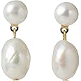14K Gold Plated Cultured White Baroque Pearl Dangling Drop Earrings for Women Trendy