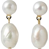 14K Gold Plated Freshwater Cultured Baroque Pearl Dangling Drop Earrings for Women Trendy