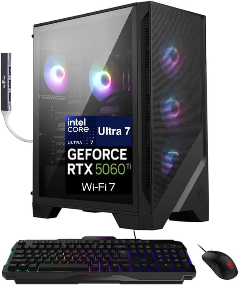 msi Codex R2 AI Gaming Desktop (Intel Ultra 7-265, GeForce RTX 5060 Ti 8GB GDDR7, 32GB DDR5, 2TB PCIe SSD, RGB KB & Mouse, Wi-Fi 6E, Bluetooth 5.3, Win 11 Pro) w/DKZ USB Port Expander