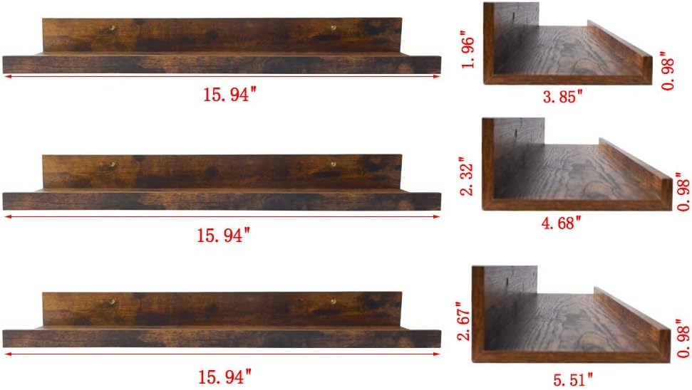 Giftgarden 16 Inch Floating Shelves for Wall Set of 3, Rustic Wall Mounted Picture Ledge Shelf for Bathroom, Bedroom, Living Room, Kitchen: Kitchen & Dining