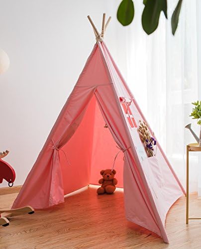 Pericross Kids Teepee Tent Indian Play Tent Children's Playhouse for Outdoor and Indoor Play (B4-Solid-Pink)