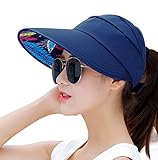 HindaWi Sun Hats For Women Wide Brim UV Protection Summer Beach Visor Cap, Navy