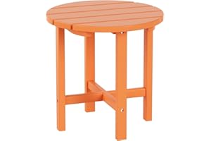 Costaelm Round Outdoor Side Tables, Adirondack Patio Tables for Outside, HDPE Patio End Table Weather Resistant, Balcony Table for Pool, Seaside, Backyard, Porch, Indoor Companion, Orange