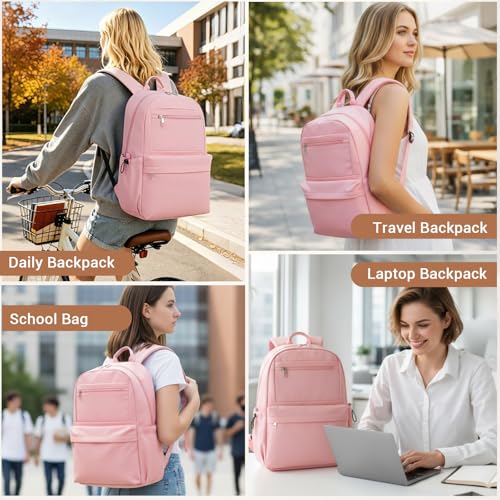 Kono Mochila Escolar Adolescente Mujer Hombre, Mochilas Instituto Ligera Impermeable 15.6 Pulgadas Portátil, Mochila Casual Viaje Trabajo Colegio Universidad (Rosa)