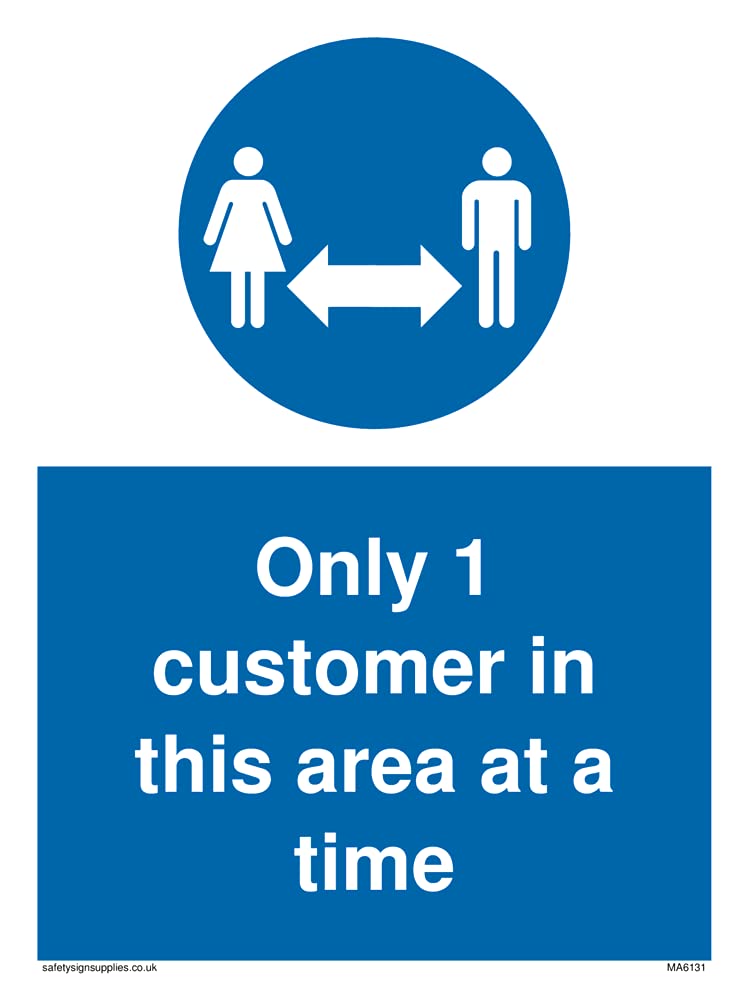 Pack of five - Only 1 customer in this area at a time Sign - 150x200mm - A5P