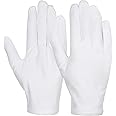 anezus 6 Pairs White Cotton Gloves for Dry Hands Eczema SPA Moisturizing, Work Glove Liners for Serving Costume Inspection