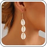 Xduargs Boho Cowrie Shell Drop Earrings Long Sea Shell Earrings Cowrie Shell Summer Beach Earrings Vintage Natural Seashell Dangle Earrings for Women