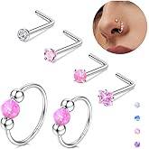 Florideco 6PCS Nose Rings for Women 8mm& 10mm Surgical Steel Nose Ring Hoop L Shaped Nose Rings Studs Hypoallergenic Nostril Septum Cartilage Helix Nose Piercing Jewelry 18G 20G