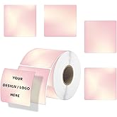 DNYMJBO 2 × 2 Inch Square Thermal Labels, Thermal Stickers with Perforation Line, Self-Adhesive Waterproof Personalized Thermal Stickers for Small Business, Logo Design, 500 Labels/1 Roll, Light Pink
