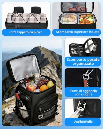 Anhow Thermal Backpack Fridge 30L, Insulated Lunch Bag Fridge Bag, Black | Waterproof isotherm and keep food hot or cold for beach, camping, picnics, barbecues, events