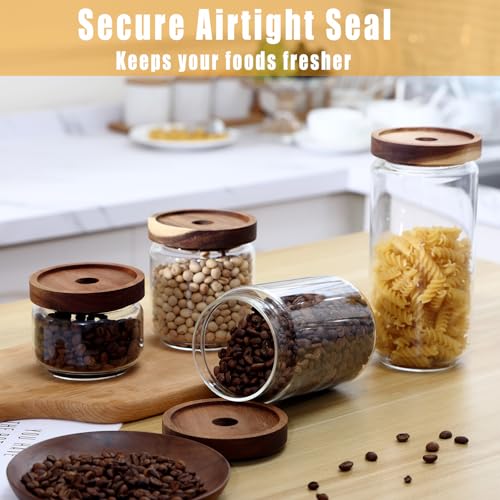 REFSAVER Glass Jar with Lid Coffee Canister with Airtight Bamboo Wooden Lid Glass Storage Containers for Candy,Tea,Coffee,Sugar,Cookie,Spice 4Pack