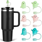6Pcs 10mm Halloween Luminous Straw Cover for Stanley Cup Halloween Ghost Silicone Straw Compatible with 30 and 40 Oz Tumbler for Holiday