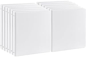 SUQJOY 1 inch 3-Ring Binder, 1" Round Ring Binders with 2 Inside Pockets, View Basic 1 in Binders, Clear View Cover 1-inch-Binder Holds 8.5'' x 11''Paper for Office/Home/Back to School（Pack of 12, White