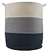 Cotton Rope Basket for Storage and Organization in Baby Nursery or Kids Room | Extra Large 18” x 16” Decorative Laundry Hamper, Organizer for Blankets, Towels, Toys, Books | Blue/Grey/Off-White