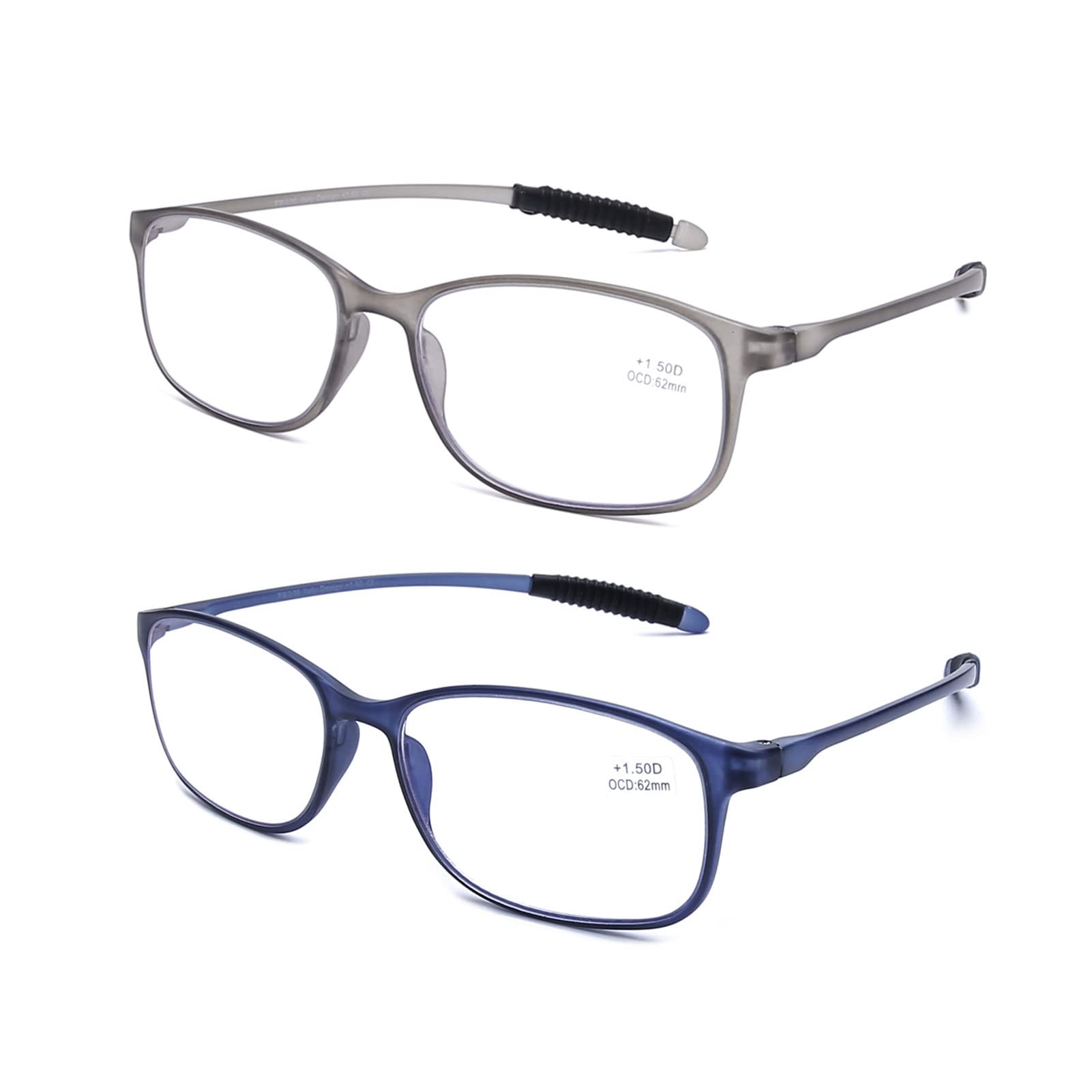DOOViC 2 Pack Blue Light Blocking Reading Glasses 1.5 for Men/Women TR90 Flexible Frame Lightweight Computer Readers Glasses